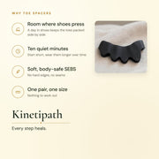 Why KinetiPath Reflex toe spacers: room where shoes press the toes together, ten quiet minutes, soft body-safe SEBS, one pair in one size