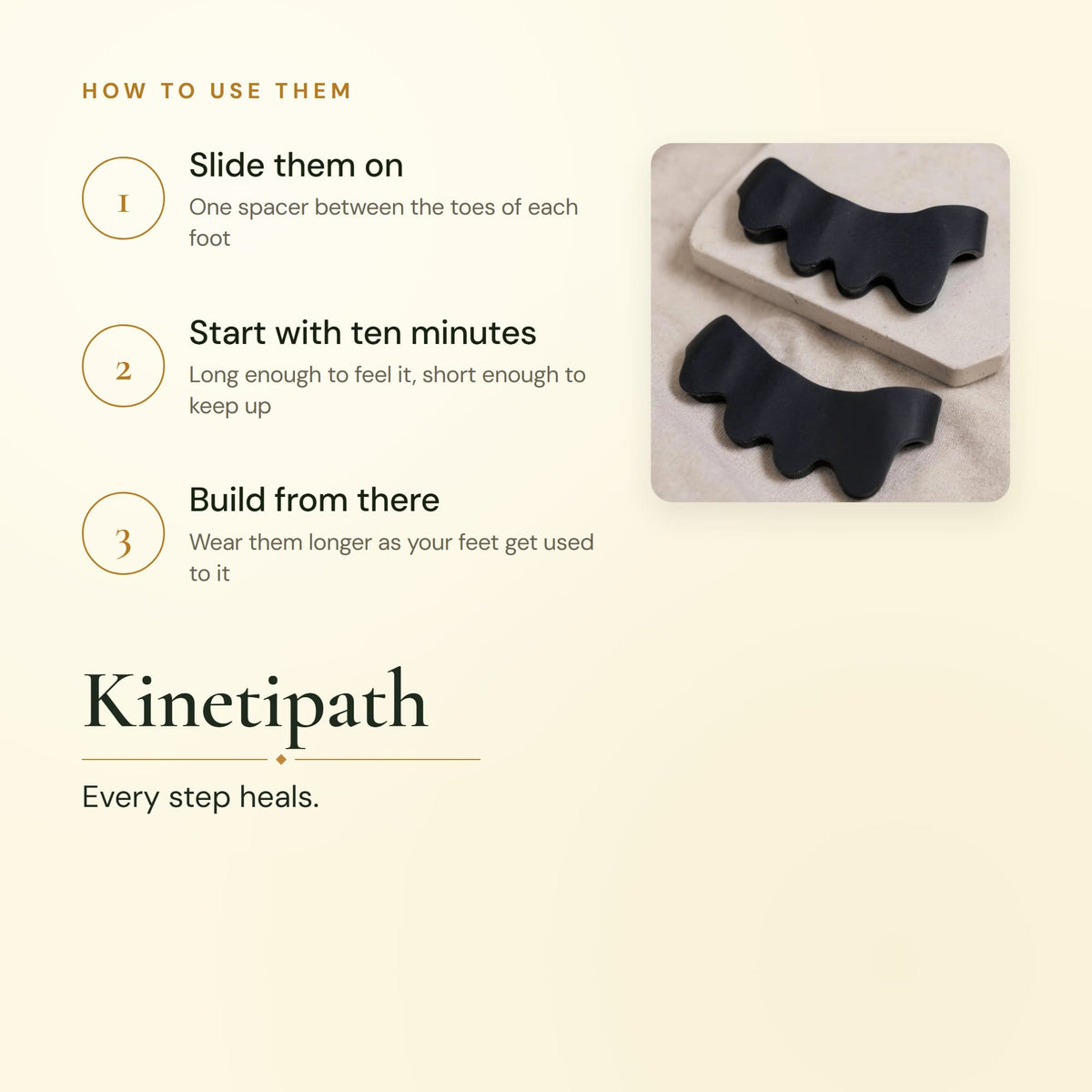 How to use the Reflex toe spacers: slide them on, start with ten minutes, then build from there