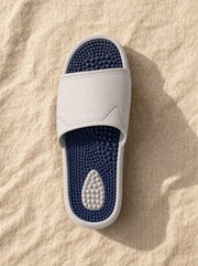 Close-up of the Zenith reflexology footbed in Steelrise — acupressure nodules across the sole